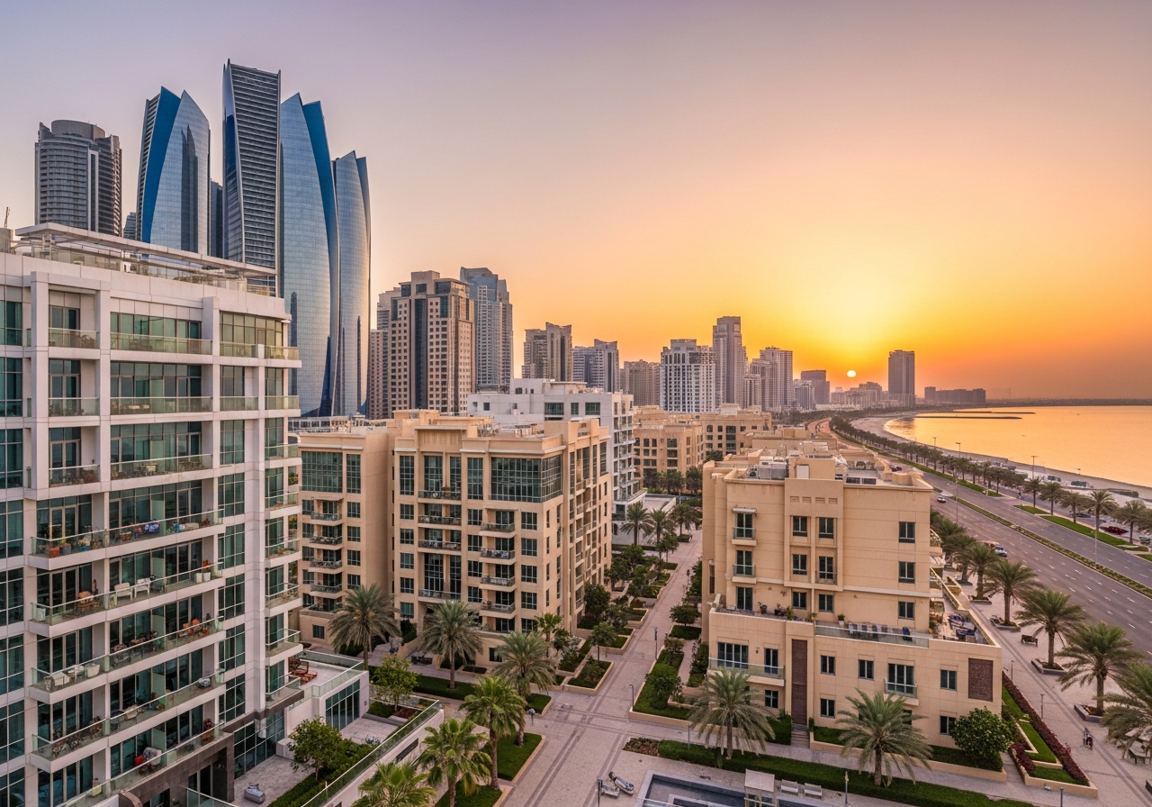Luxury residential apartments for sale in Abu Dhabi overlooking the waterfront within modern investment projects