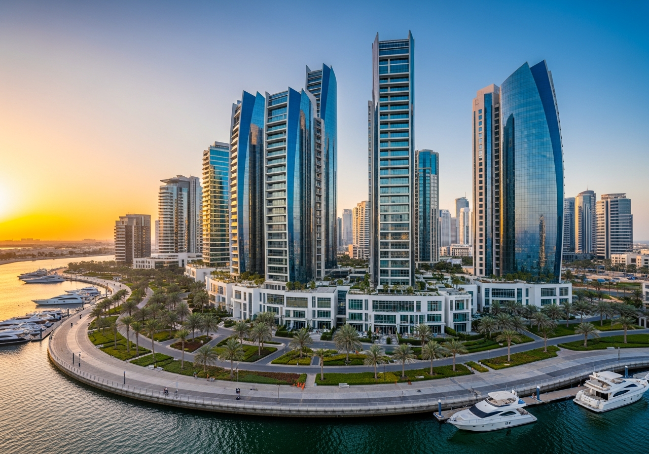 شقة عصرية للبيع في جزيرة الريم أبوظبي تظهر التصميم الداخلي الفاخر والإطلالة البحرية المميزة