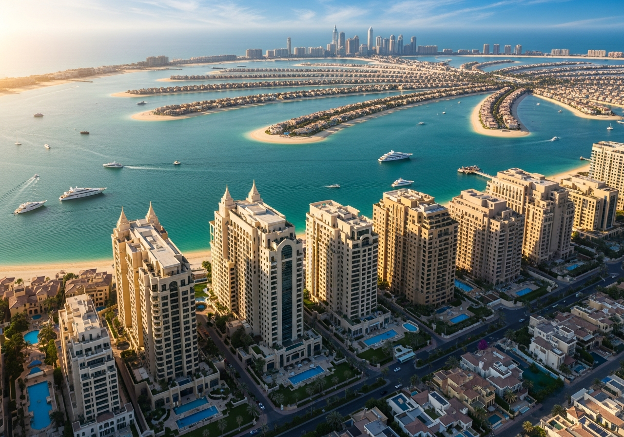 Appartement résidentiel de luxe à vendre à Palm Jumeirah avec balcon vue mer et skyline de Dubaï