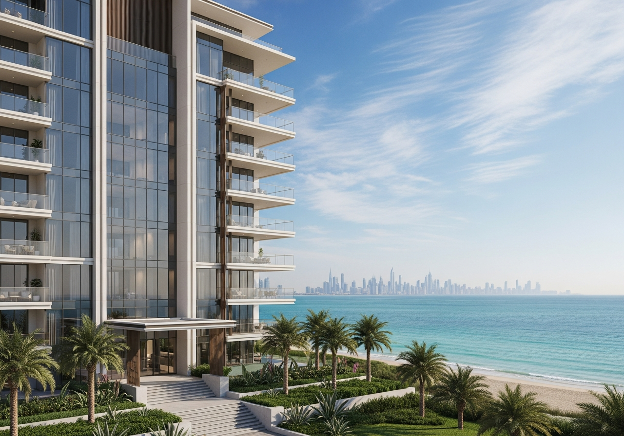 شقة سكنية فاخرة بواجهة زجاجية كاملة توفر إطلالة بحرية خلابة على سواحل الإمارات