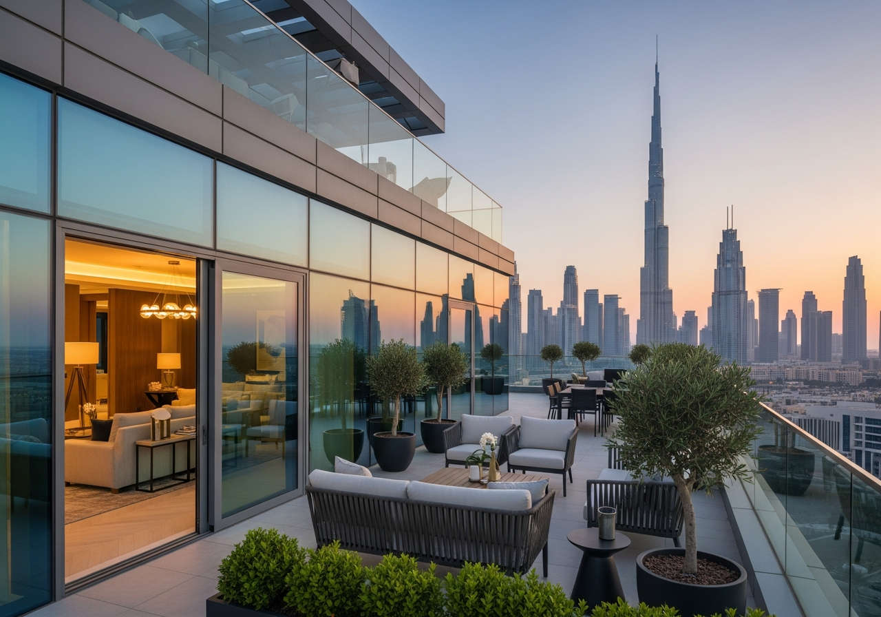 Luxury under-construction penthouse for sale in Business Bay, Dubai with panoramic city skyline views.