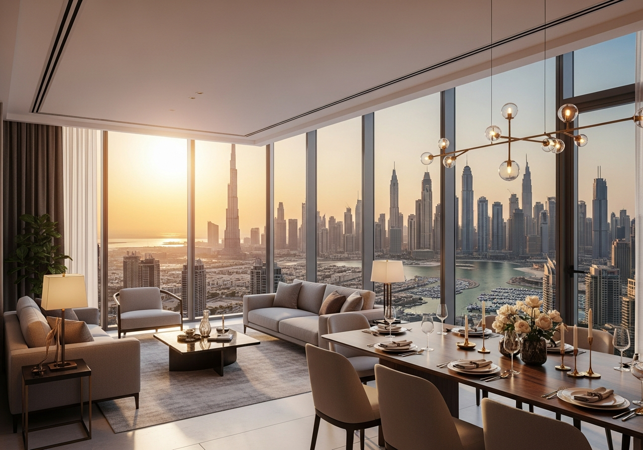 Luxury penthouse apartment for sale in Dubai in installments with a panoramic view of the city skyline