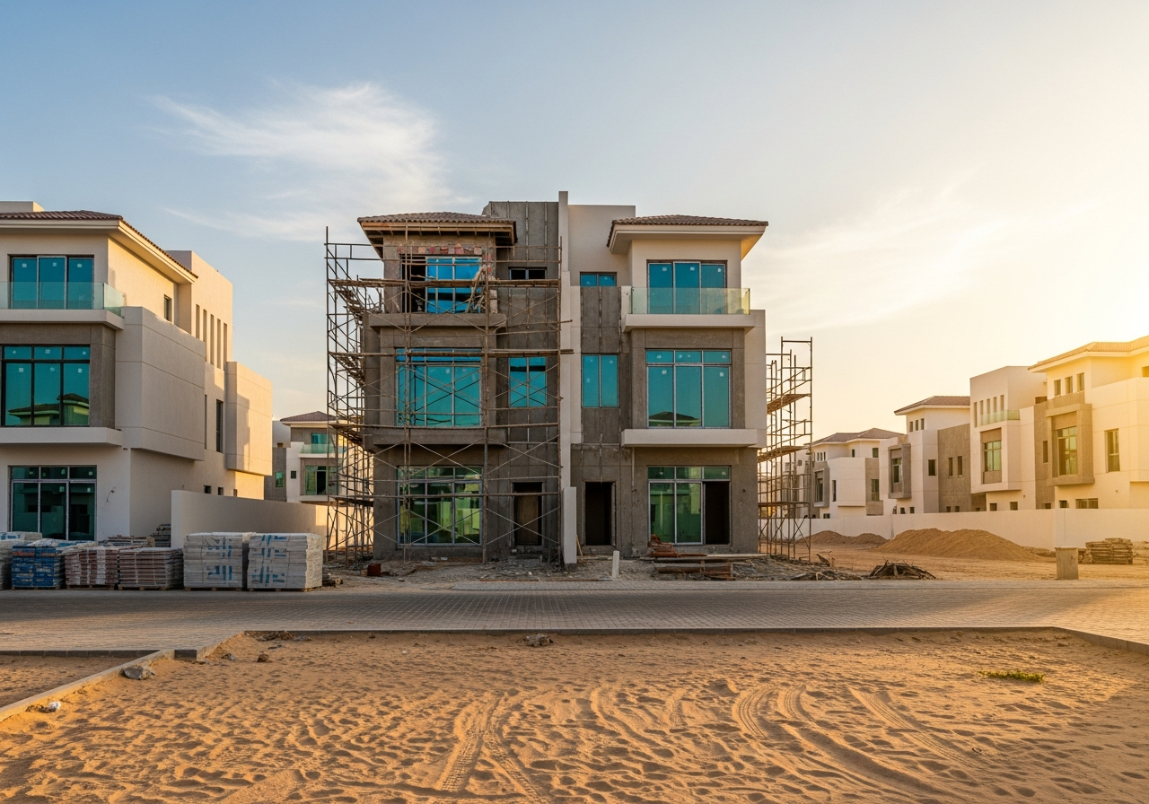 Birleşik Arap Emirlikleri'nde geniş iç tasarıma ve modern bitişlere sahip inşaat aşamasında satılık modern townhouse