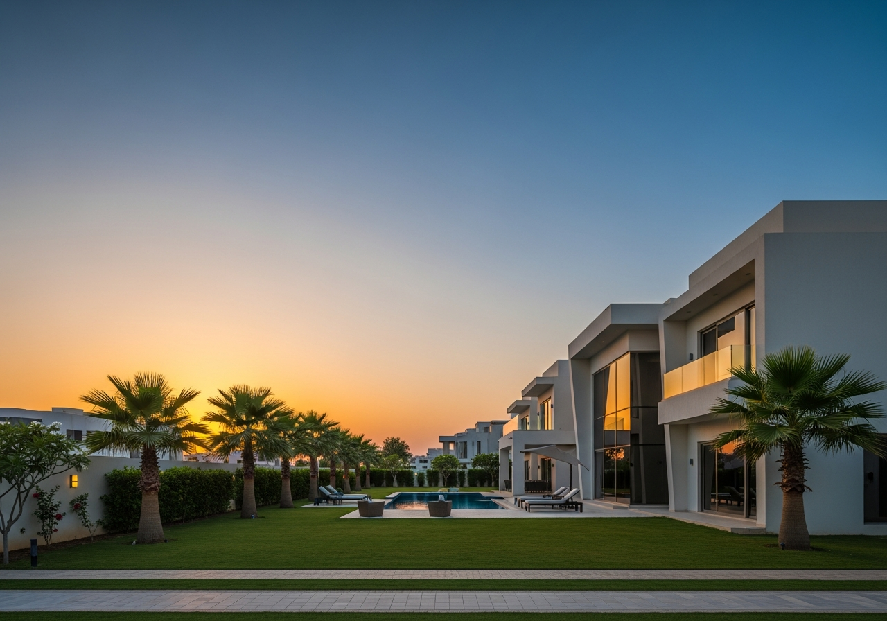 Modern luxury villa with garden in one of Sharjah’s new residential compounds, offered for sale in installments