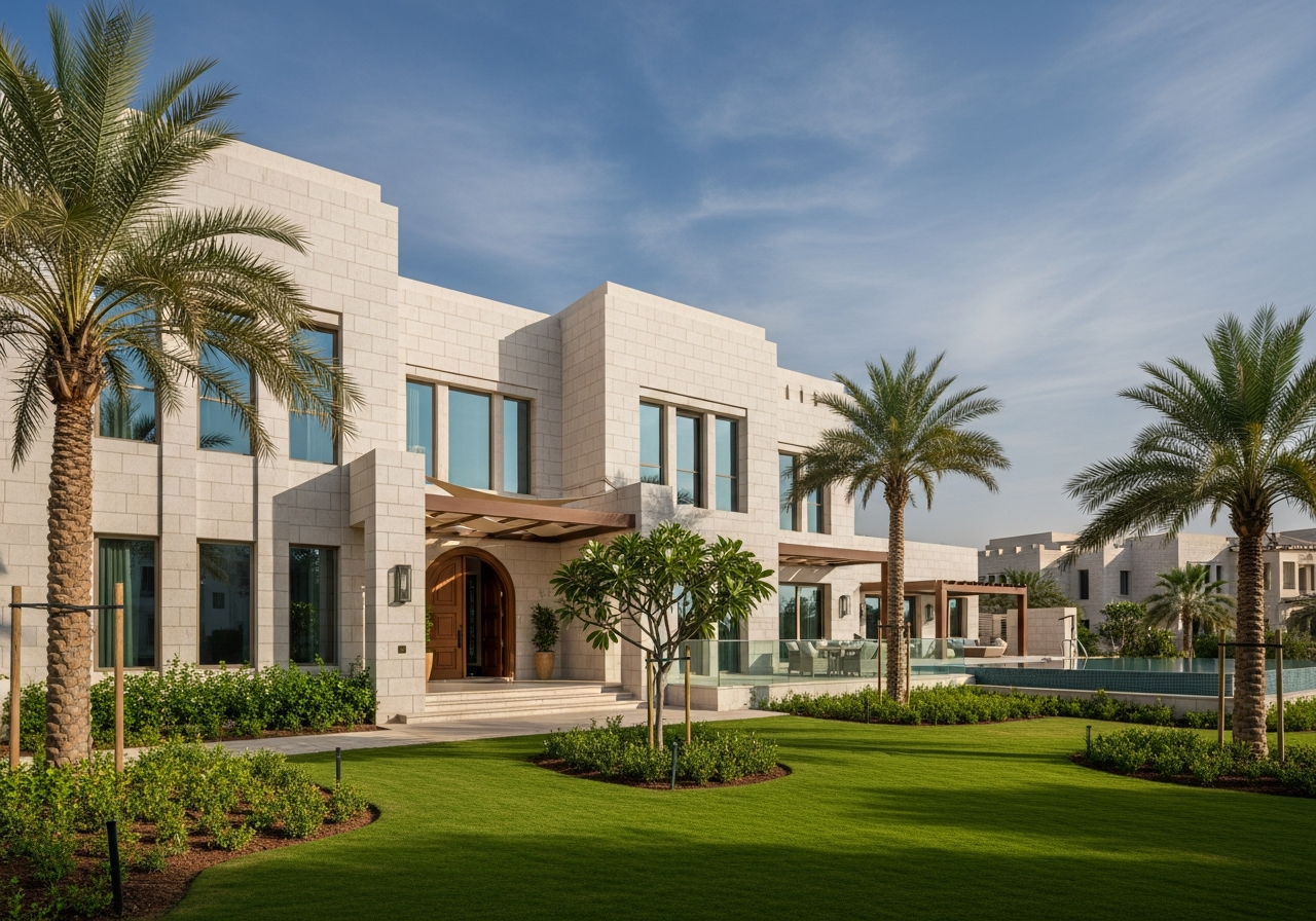 Spacious investment villa for sale in Sharjah featuring modern architectural design and a private garden.